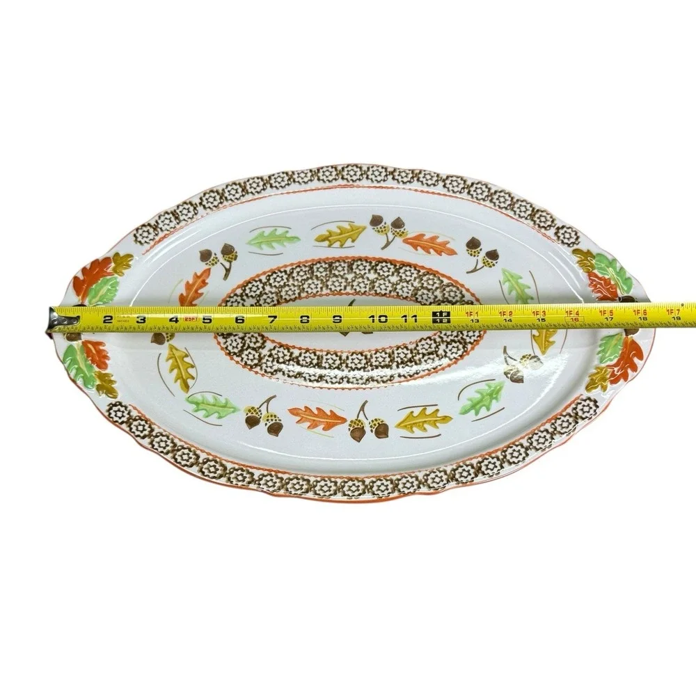 Temptations Old World Orange Acorn & Leaves Thanksgiving 18x11 Oval Serving Tray